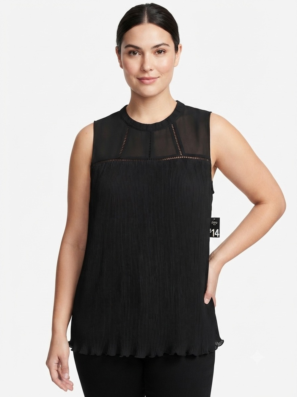 City Streets Black Pleated Sheer Yoke Tank